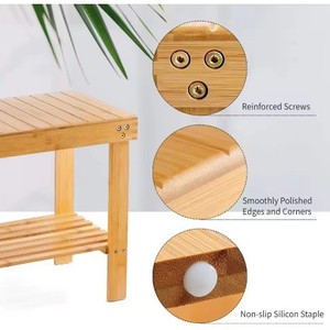 Tabouret de douche en bambou avec étagère de rangement, imperméable, antidérapant, siège de spa pour salle de bain, construction en bois naturel pour salle de bain, chambre et salon - Product Image 4