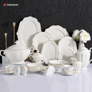 Vajilla de Porcelana Fina de China, Colección Completa de Lujo de 32 Piezas con Borde Dorado Blanco, Apta para Microondas - Product Image 1