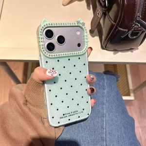 Funda <span class=keywords><strong>para</strong></span> <span class=keywords><strong>iPhone</strong></span> 15 14 13 12 <span class=keywords><strong>11</strong></span> <span class=keywords><strong>Pro</strong></span> con Diseño Creativo de Orejas de Gato, Decoración de Diamantes, Lente de Color Sólido con Puntos Negros - Product Image 3