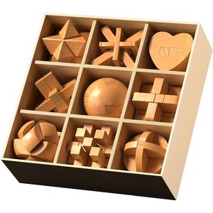 Jeu de casse-tête en bois 3D 10-en-1 Kongming Lock, jouet de test d'intelligence en bois rouge pour adolescents et adultes - Product Image 1