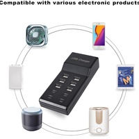 Station de charge USB 50W avec 10 ports, 6 ports USB-A, 4 ports USB-C pour iPhone, montre, tablette, PC, iPad, manette de jeu