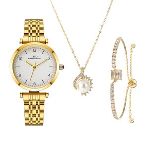 Ensemble de montres tendance pour femmes, sport, alliage, quartz, trois pièces, avec bracelet en acier inoxydable et collier, étanche 3BAR - Product Image 1