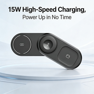 Cargador Inalámbrico Compacto <span class=keywords><strong>3</strong></span> en 1, Base de Carga Rápida de 15W, Pantalla LED, Estación de Carga Portátil para iPhone, <span class=keywords><strong>Airpods</strong></span> e iWatch - Product Image 3