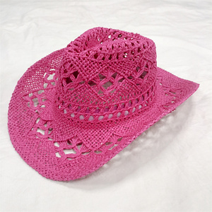 Chapeaux de cowboy en paille de papier tressés à la main, ajourés, pour l'été et la plage, vente en gros - Product Image 3