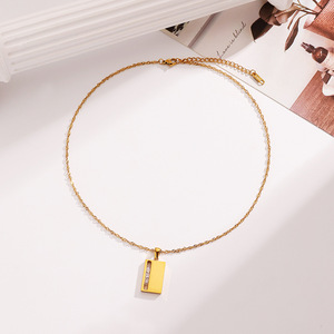 Stainless Steel <b>Titanium</b> Steel Necklace Square Zirconia Stone Simple Clavicle <b>Chain</b> 18k Gold Plated Women's Jewelry - Product Image 4