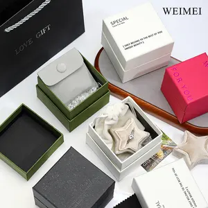 Weimei Custom Logo Printed Luxury Paper Packaging Jewelry Box Microfiber Jewelry Pouch