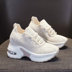 Zapatos de plataforma de malla a la moda para mujer, con cordones, informales, con suela gruesa, zapatillas deportivas para mujer y dama. - Product Image 1