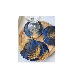 Sous-verres en résine époxy faits à la main, bleus avec feuilles d'or, pour la décoration de table à la maison, cadeaux - Product Image 1