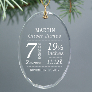 Ornement de Noël personnalisé en cristal K9 transparent rond avec les statistiques de <span class=keywords><strong>naissance</strong></span> du bébé - Product Image 1
