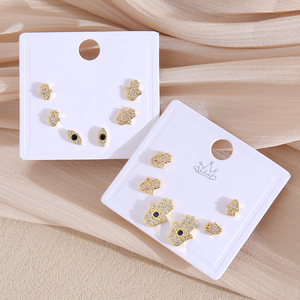 Boucles d'oreilles Evil- Eye pour femmes Bijoux en plaqué or 18 carats Boucles d'oreilles main Hamsa délicate avec pierres précieuses CZ - Product Image 6