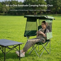 Chaise de camping pliante avec auvent pare-soleil, accoudoirs, siège large en maille respirante, cadre en fer, portable, pour extérieur, plage, pêche