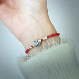 S925 Sterling <b>Silver</b> Red String Bracelet With Pony <b>Charm</b> Bead Adjustable Unisex Everyday Wear - Product Image 1