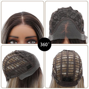 Perruque Gladys synthétique 13x3 HD Lace Front, 22 pouces de long, lisse, brune avec mèches blondes, résistante à la chaleur, pour un usage quotidien - Product Image 6