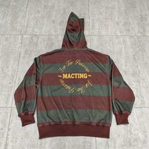 Custom Oversized Casual Men's Hoodie Zip-up Silk Screen Printing Striped Zip-up Hoodie - Product Image 2