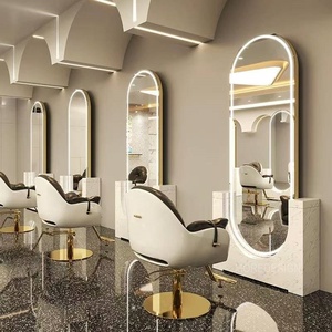 Estación de Muebles <span class=keywords><strong>para</strong></span> Peluquería, Barbería, Baño y Hotel, <span class=keywords><strong>con</strong></span> Espejo Redondo de Salón de Belleza, Gran Venta - Product Image 4