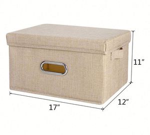 Cotton Linen Fabric Cube Storage <b>Bins</b> for Clothes Toys Collapsible Storage Box with Lid - Product Image 3