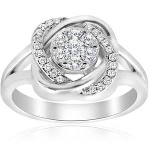 Anillo de Compromiso Cruzado con Halo de Diamantes Cultivados en Laboratorio de Corte Brillante Redondo de 0.5 CTW, Oro Blanco de 18k, Certificado IGI, Moderno - Product Image 1