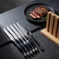 Ensemble de couteaux à steak Laguiole en acier inoxydable de haute qualité, 6 pièces, pour restaurant, avec poignées en plastique ABS, plateau en bois