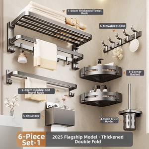<span class=keywords><strong>Set</strong></span> di Accessori per <span class=keywords><strong>Bagno</strong></span> 6 Pezzi, Kit Adesivo Senza Foratura per Portasciugamani e Mensola, Costruzione in Alluminio e Acciaio al Carbonio per Casa e Hotel - Product Image 5