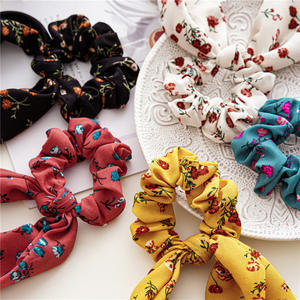Nieuwe Aankomst Bloemenprint Groene Kleur Haar Scrunchies Haaraccessoires Lange Sjaal Staart Malaysia Moslim Scrunchy Voor Meisjes - Product Image 2
