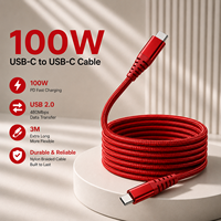 Câble USB C vers C de 3 m, transfert de données USB 2.0, charge rapide 100 W 20 V 3 A, câble de charge en nylon tressé rouge, OEM ODM en gros