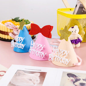 Chapeau de fête en feutre non tissé, inspiré d'Instagram, pour la décoration créative DIY du premier anniversaire de bébé avec texte Joyeux Anniversaire - Product Image 1