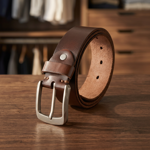 Ceinture en cuir de vachette mat chocolat uni, écologique, imperméable, de 3,8 cm, longueur personnalisée, haute qualité, style vintage, BS INTERNATIONAL NA136 - Product Image 1