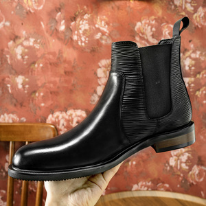 Botas Chelsea de Cuero Genuino Negro, Punta Redonda, Sin Cordones, Suela de Goma Antideslizante, Estilo para Oficina y Carrera, Todas las Temporadas - Product Image 1