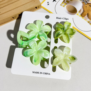Women's <b>Sweet</b> Double <b>Flower</b> Gradient Plastic Hair Claw Clips Set Elegant Feminine Environmental Friendly Wedding Hair - Product Image 5
