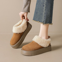 Mules d'hiver pour femmes à bout rond et plateforme épaisse, avec revers en fourrure moelleuse, à enfiler, pour la maison et l'extérieur, chaussures chaudes, logo personnalisé