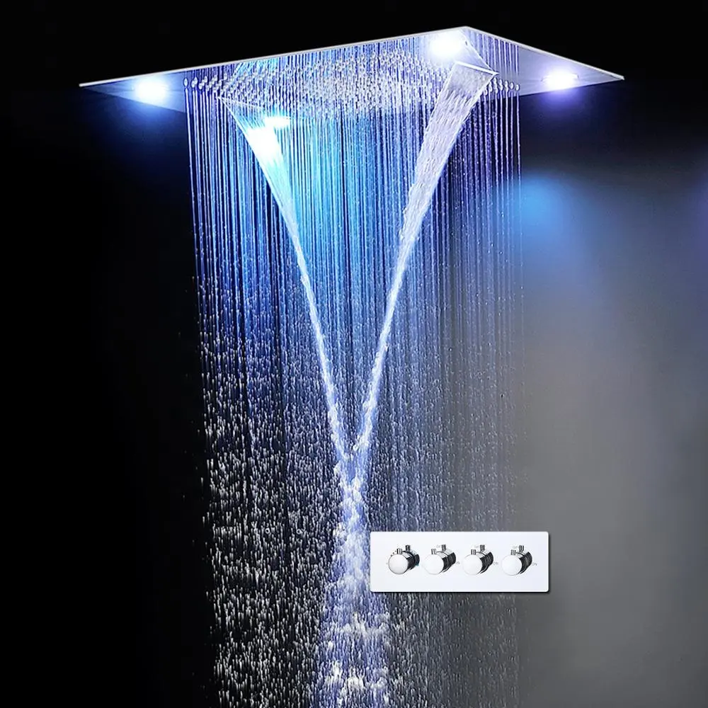 Modern LED Ceiling Overhead Rain Shower Heads Fixed Brass and Stainless Steel Faucets for Bath & Shower for Hotel Use