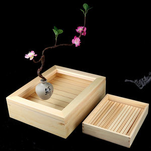 木制のインクリイン寿司ネタケースアクリルカバー付きウッドプリント寿司箱刺身プレートサービングトレイ木制寿司ネタボックス - Product Image 3