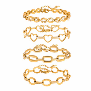 Fashion Chain Link <b>Bracelet</b> Set Gold Tone Rhinestone Heart <b>Infinity</b> Oval Geometric Design Gift Jewelry for Women - Product Image 5