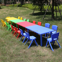 Juego de Mesa y Sillas Infantiles de Plástico Ecológico Moderno con Respaldo para Uso en Jardín de Niños y Escuela
