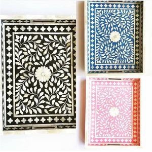 Plateau de service décoratif de taille personnalisée dernier plateau moderne fait main en résine incrustation d'os fabriqué en perle MDF maison meilleur prix commerce uni - Product Image 1