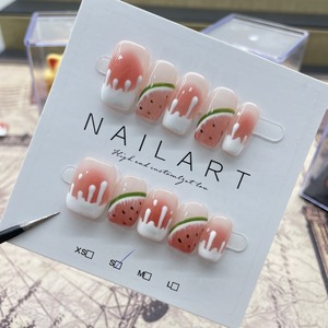 <span class=keywords><strong>Uñas</strong></span> Postizas Cortas Pintadas a Mano con Diseño de Sandía Dulce, Verano, Piel Clara, <span class=keywords><strong>para</strong></span> Estudiantes - Product Image 3