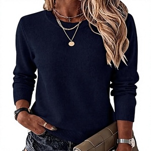 Pull en maille à col rond pour femme, couleur unie, manches longues, décontracté, pour l'automne, 100% acrylique, anti-boulochage, ourlet côtelé - Product Image 1