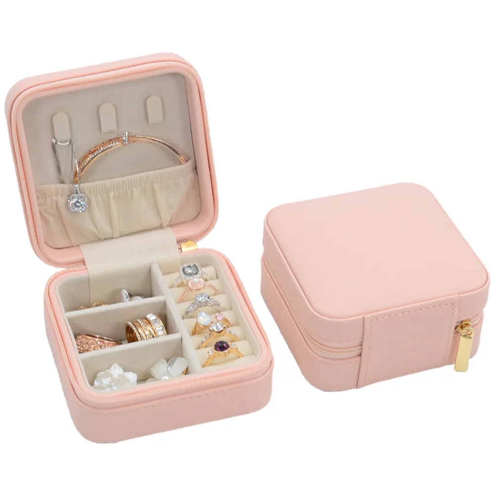 Earring And Ring Box Portable Travel Leather Jewelry Box Organizer Earrings Ring Necklace Jewellery Zipper Storage Case Dropshipping