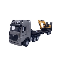 Camión Remolque Huina 1522 1:18 con Control Remoto, Simulación de Ingeniería, 2.4Ghz, 9 Canales, Camión de Plataforma, Excavadora de Juguete para Niños
