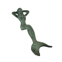 Figurine Sirène en Fonte à Poser sur Étagère, Vert Vintage, Thème Nautique Marin, Statue Métallique, Décoration de Jardin, d'Intérieur et de Maison