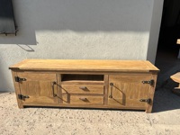 Mueble para TV de Madera Maciza Directo de Fábrica, 180 cm, Mueble Moderno para Equipos Multimedia, 2 Puertas, 2 Cajones, Estantes, Patas de Metal, para Dormitorio/Sala de Estar