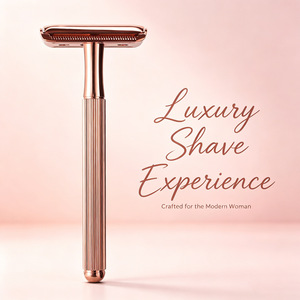 <span class=keywords><strong>Rasoir</strong></span> de sécurité pour femmes à double tranchant, 10 lames en acier inoxydable, manche long lesté, lame unique, or rose, pour peaux sensibles - Product Image 1