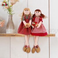 Zaves boneka anak perempuan malaikat duduk, 22cm merah hijau kotak-kotak lucu menyenangkan boneka lembut dapat disesuaikan dekorasi rumah negara Natal