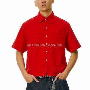 Camisas Casuales de Moda Urbana Personalizadas, Camisas Ligeras de Manga Corta Rojas 100% Poliéster con Botones - Product Image 1