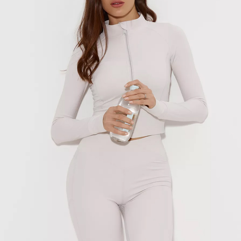 Custom Nylon Spandex Print Four-Way Stretch Elastic Waist High Waist Yoga Top Gym Short Long Sleeve Activewear Front Logo