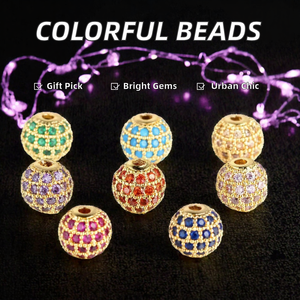 Breloques boule en laiton micro-pavées, perles strass, pendentifs intercalaires pour la fabrication de bijoux, fournitures de bracelets DIY B - Product Image 2
