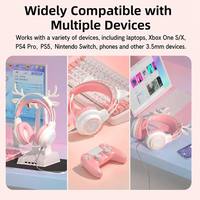 Headset Gaming Telinga Kucing Natal dengan Tanduk Rusa yang Dapat Dilepas, Lampu RGB, Mikrofon Stereo 40mm untuk Peredam Kebisingan 5.3 ENC