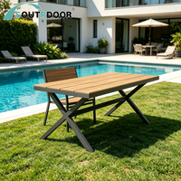 Table de salle à manger d'extérieur moderne en teck massif avec structure en aluminium - Meubles de jardin durables, imperméables et pliables
