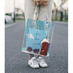 Fashion Hologram PVC Tote <b>Bag</b> <b>Clear</b> Laser Handbag Transparent Holographic Iridescent Shopping <b>Bags</b> - Product Image 3