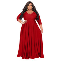 Robe longue de soirée et de mariage élégante et sexy pour femme, grande taille, coupe ample, taille empire, froncée, couleur unie, col en V, collection 2025, best-seller